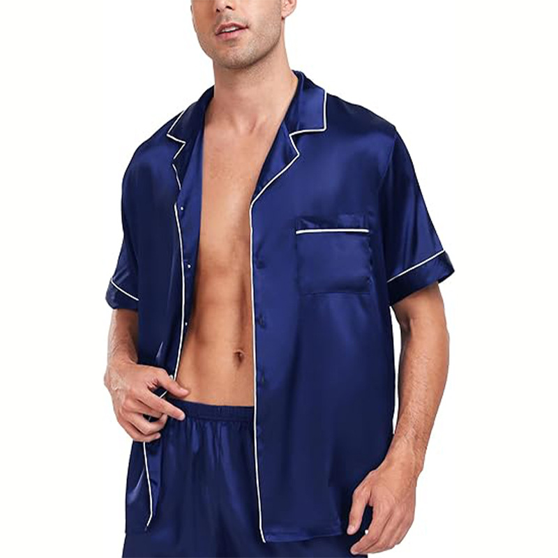 Cross-border  plus size men's short-sleeved shorts satin European and American Foreign trade summer casual home wear pajamas suit_voghion.com