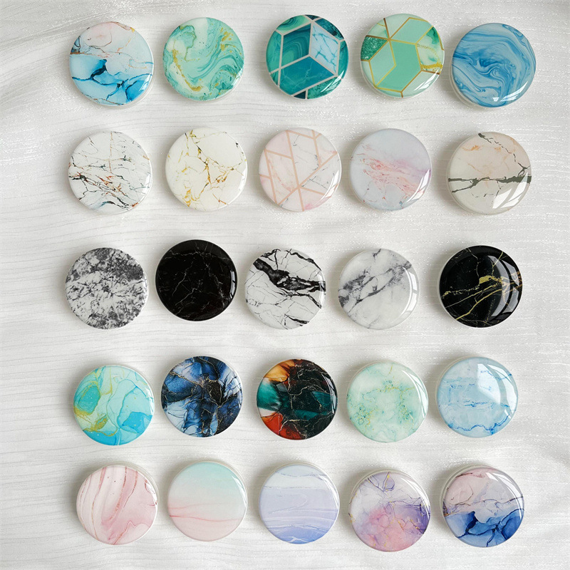 Marble Pattern Glue Dropping Transparent Airbag Bracket Creative Lazy Desktop Retractable Support Flat Mobile Phone Rack
