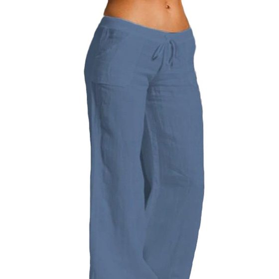 Spot 2023 New Amazon Explosions Women's Mid-Waist Wide Leg Pants Big Foot Pocket Cotton and Linen Casual Pants