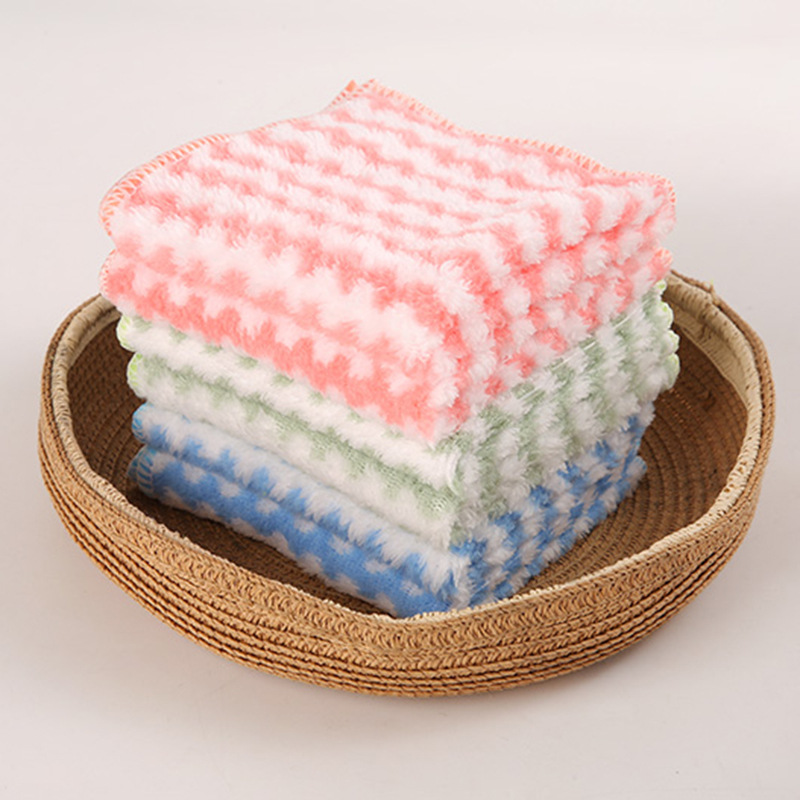 Water ripple kitchen rag striped household cleaning coral fleece dish towel dish cloth absorbent scouring pad wholesale
