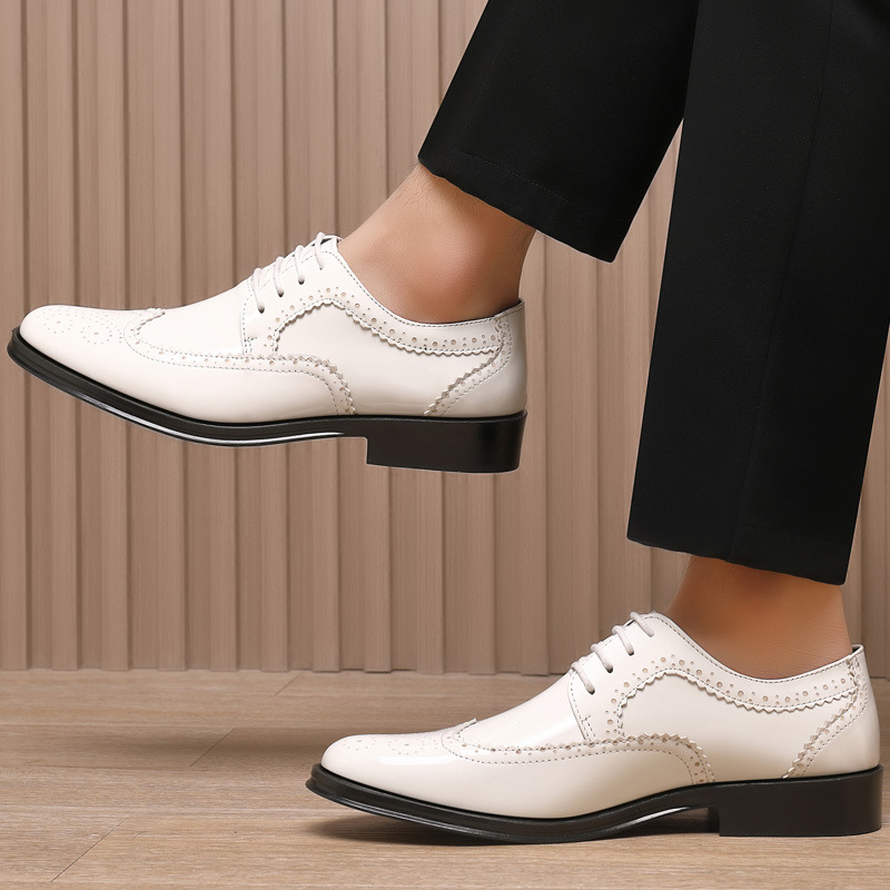 Spring and Autumn New Men's Shoes Business Dress Fashionable Pointed Leather Shoes Men's All-match Korean Style Large Size Wedding Shoes for Youth