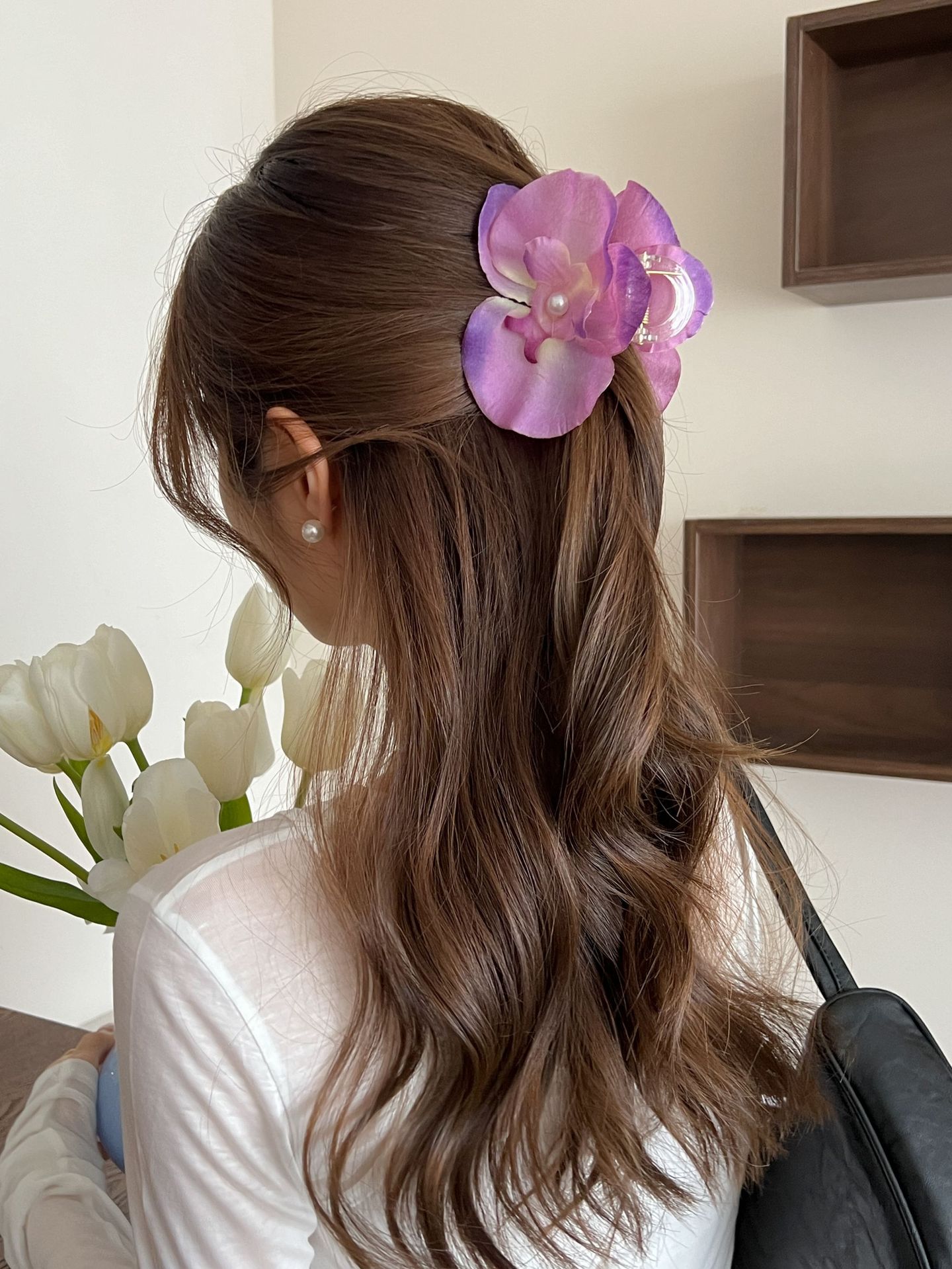 Sweet Phalaenopsis Ribbon Grab Clip Simulation Flower Hair Grab Side Clip Orchid Temperament Sense Super Fairy Head Jewelry_voghion.com