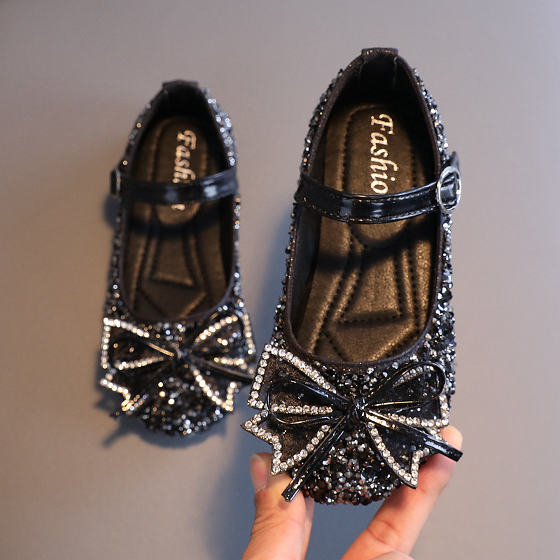 Girls Princess Crystal Shoes Small Leather Shoes 2022 Spring and Autumn New Fashion Bow Little Girls Children Shoes