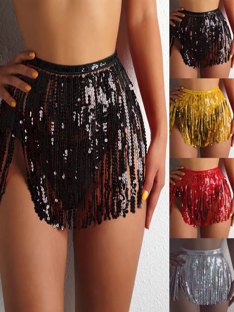 Amazon sequined tassel skirt split bikini swimsuit cover skirt Latin skirt ds party nightclub performance clothing