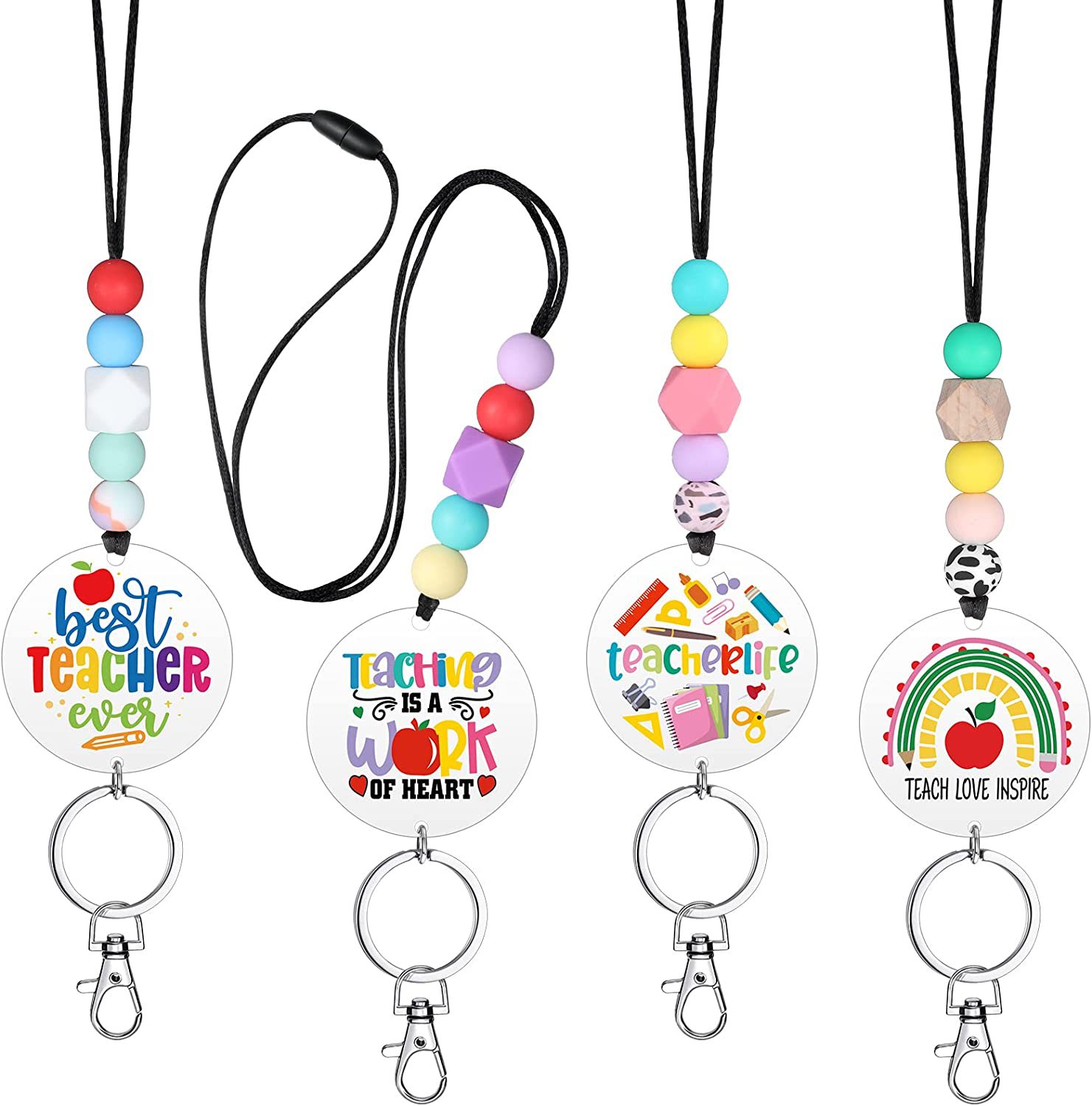 4 PCs teacher lanyard graduation thanks inspirational gift silicone beads beaded lanyard acrylic keychain lanyard