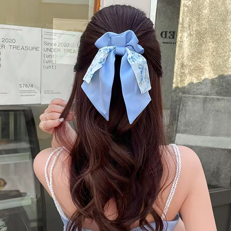 Spring and Summer small fresh double-layer floral ribbon large intestine hair ring student adult horsetail does not hurt the hair fat intestinal ring female