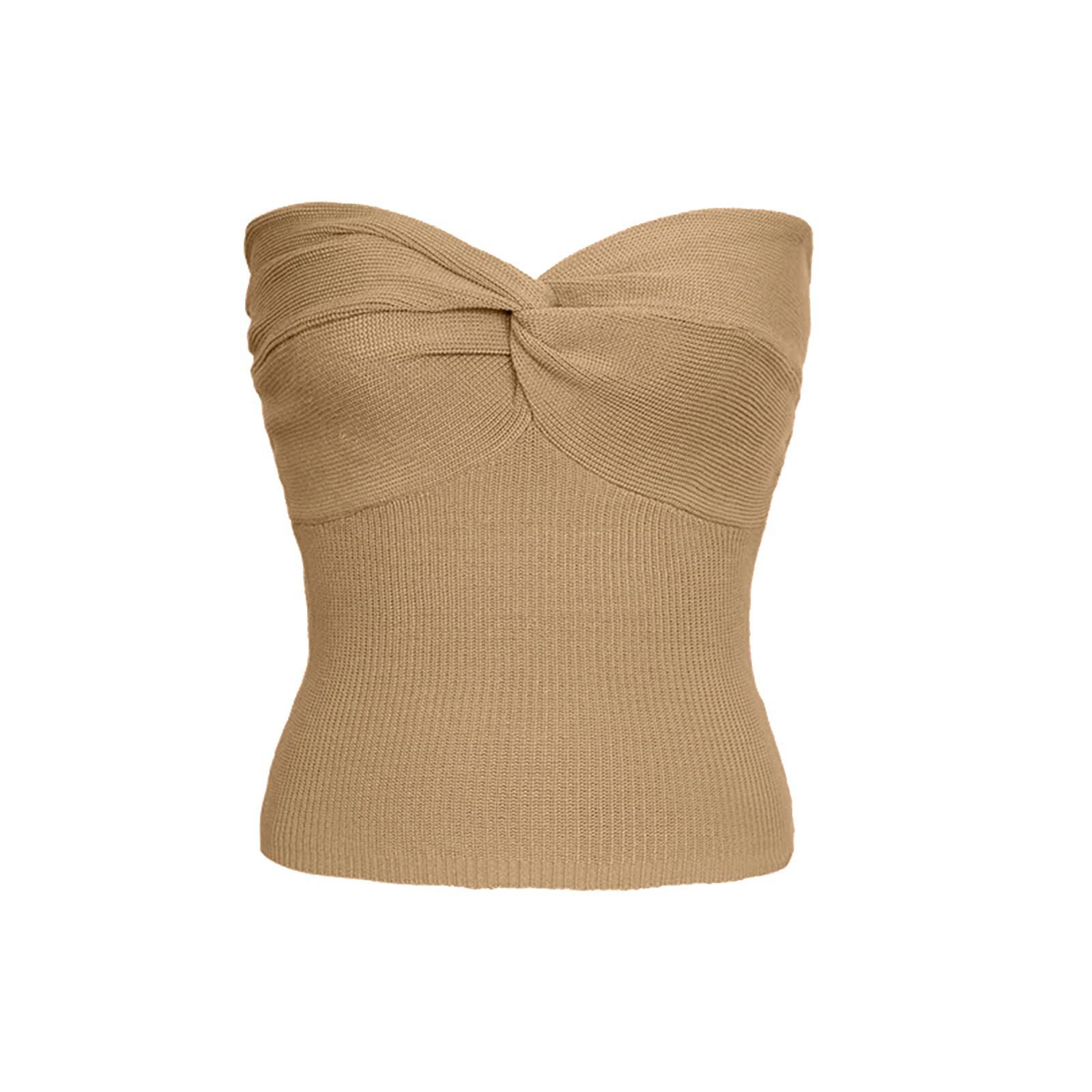 2024  European and American Spring and Summer New Solid Color Twisted Sling Short Tight Backless Tube Top Sweater Women's Clothing_voghion.com