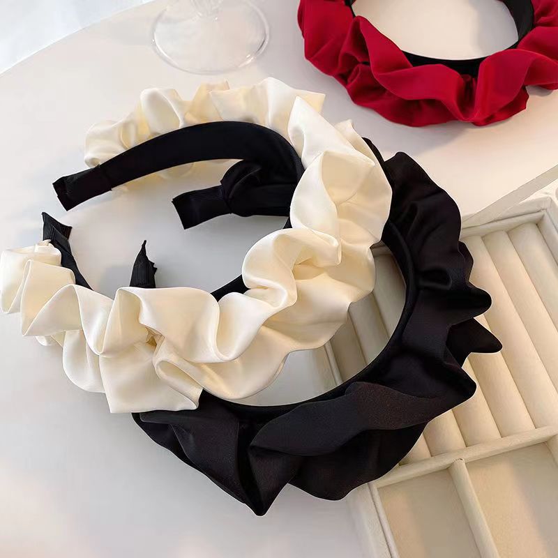 Elegant High Cranial Top Satin Hairband Fold Large Intestine Women's Wide-brimmed Hair Accessories for Face Small Retro High-end Jewelry Hairpin