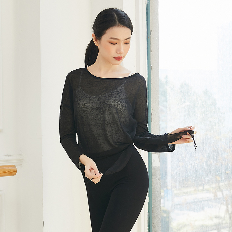 Classical dance practice clothes women's slightly transparent oblique slit top Latin jazz dance clothes training class performance clothing