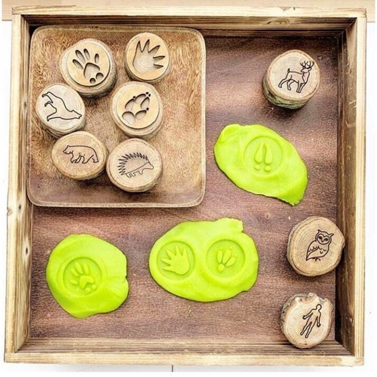 跨境新Animal Tracks Playdoh Stamps动物足迹盖章邮票木质工艺品