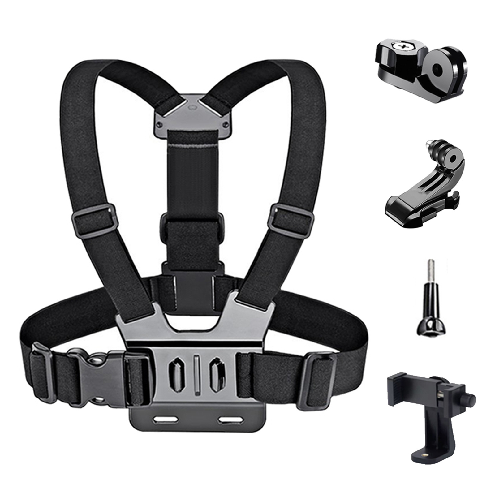Chest strap + AEE adapter + J-shaped seat + screw +360 Rotating mobile phone clamp