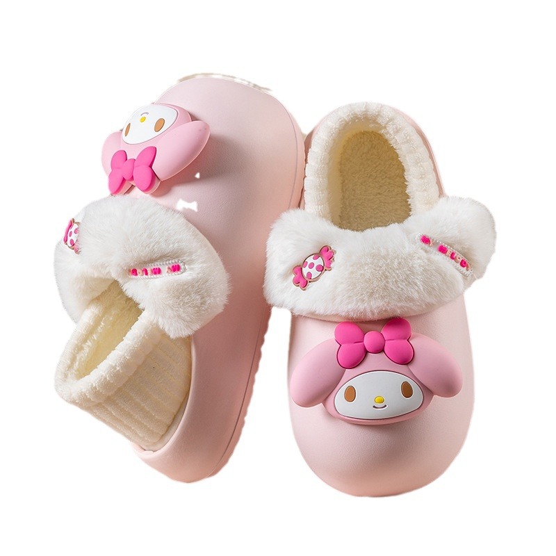 Cotton slippers women's autumn and winter meilti genuine IP joint name warm non-slip cute girl bag heel waterproof cotton shoes