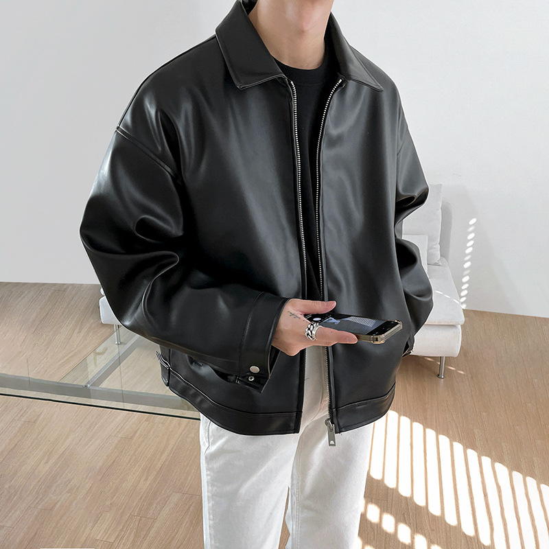 Leather Jacket Men's 2023 Spring New Fashionable Korean Autumn PU Leather Casual Baseball Clothes Motorcycle Jacket Trendy