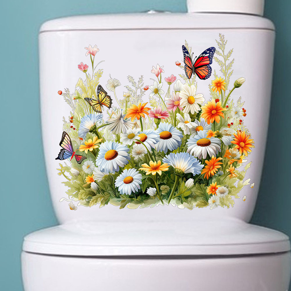 Creative new flower butterfly grass self-adhesive toilet bathroom refrigerator wall stickers living room bedroom decorative painting A- 26