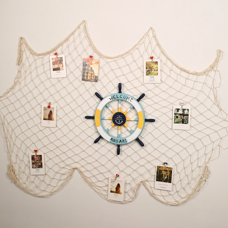 Mediterranean fishing net Photo Wall restaurant shop decoration kindergarten photo wall Ocean style message wall DIY