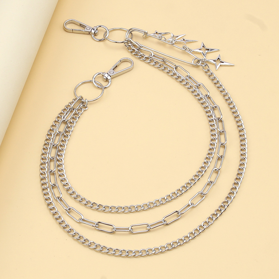 Muoti uusi, persoonallinen hip hop punk trendikäs neljä Awn tähden riipushousuketjua tyyliin metalli monikerroksinen denim housuketju_voghion.com