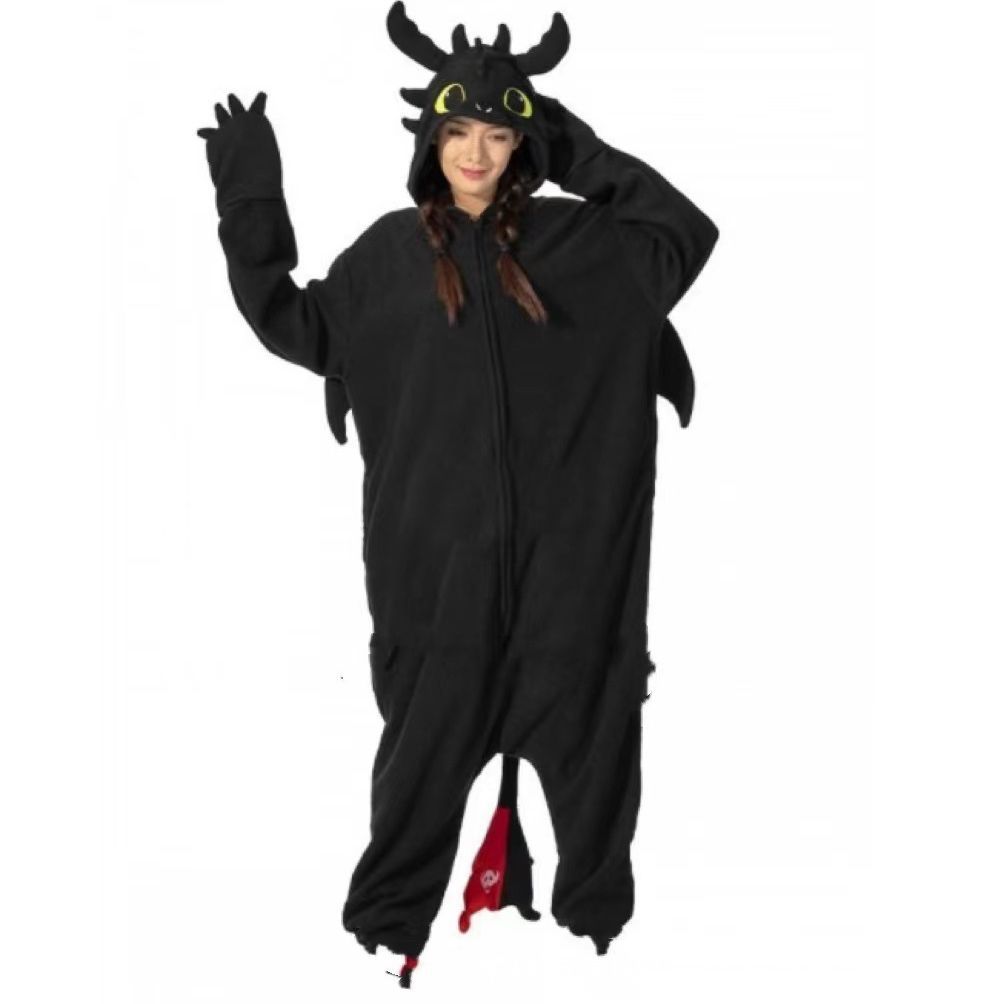 Cartoon conjoined pajamas two-dimensional dragon training autumn and winter toilet version home pajamas mixed batch autumn and winter flannel mixed batch