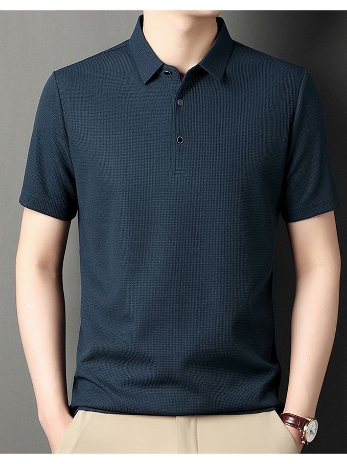 Men's Short-sleeved Lapel T-shirt Summer Waffles Solid Color Polo Shirt All-match Trendy Brand Men's Top Cross-border T-shirt