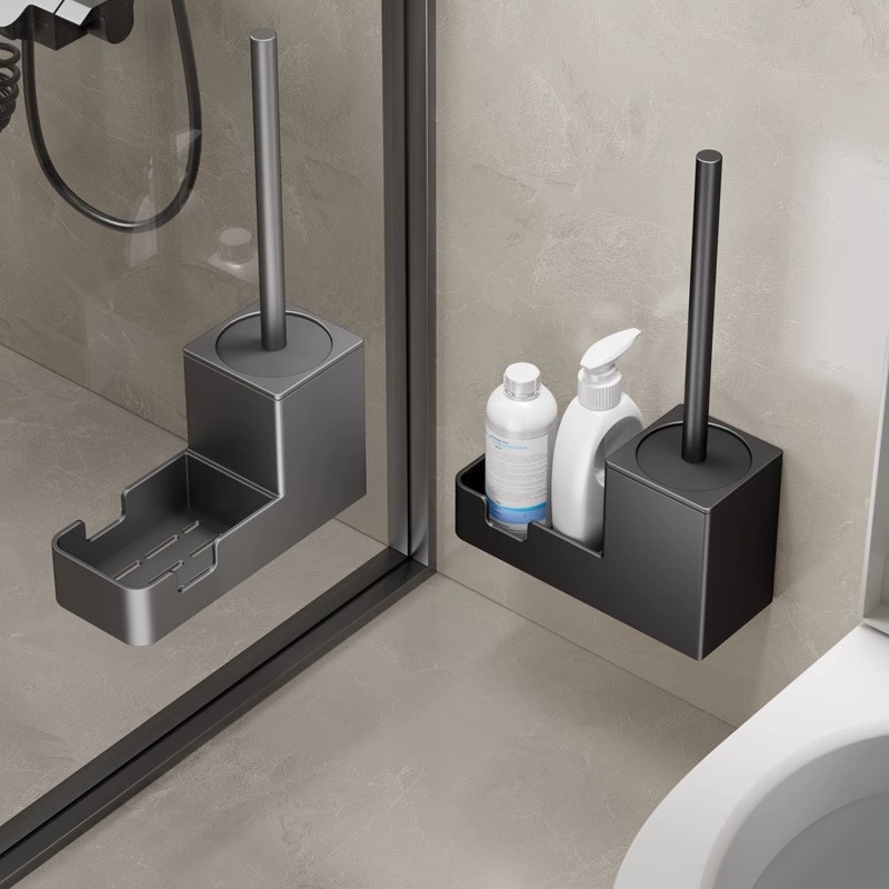 Toilet toilet brush space aluminum no dead angle toilet washing artifact brush wall hanging punch-free household cleaning suit