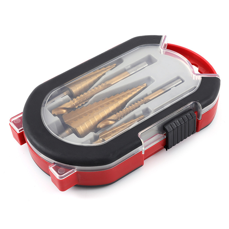 Pagoda drill serrated drill 6-piece set 3-piece set titanium-plated pagoda drill woodworking hole reaming groove step drill suit