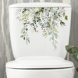 Factory foreign trade tropical green plant leaf toilet stickers bathroom home decoration wall stickers self-adhesive wholesale cross-border