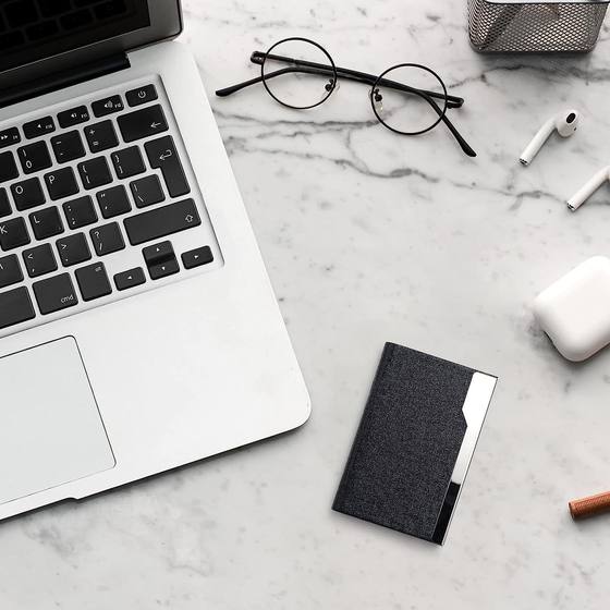 PU leather advertising lettering business card case business exhibition gift stainless steel logo metal business card holder