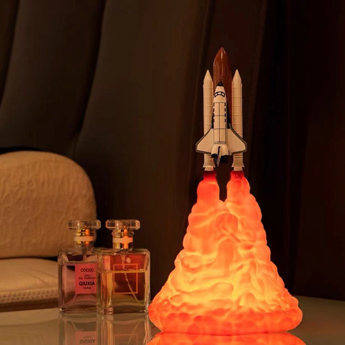 Night light 3d printing rocket lamp novelty creative home decoration usb charging bedside lamp space shuttle