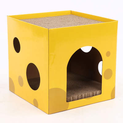 Cheese Box Cat Scratch Board Cat Nest Corrugated Paper Upper and Lower Two Layers Cat Claw Board Claw Grinder Drill Hole No Scrap Cat Toy