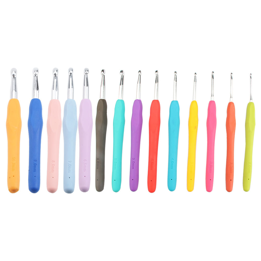 Factory high-grade TPR color soft handle crochet sweater wool scarf DIY knitting tools aluminum hook wholesale