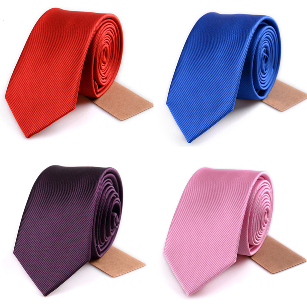 Solid Color Small Tie Men's Korean Style 6cm Thin Narrow Edition Formal Dress Business Wedding Trendy Casual Red Blue Black Tie