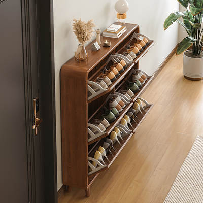 Ultra-thin flip shoe cabinet home entrance cabinet solid wood storage space-saving small apartment simple shoe rack