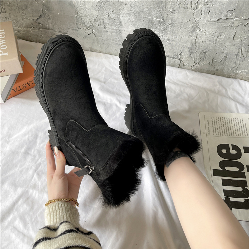 Plus size thick warm snow boots women 2023 Winter new boots women British style cotton shoes women zipper fleece-lined cotton boots