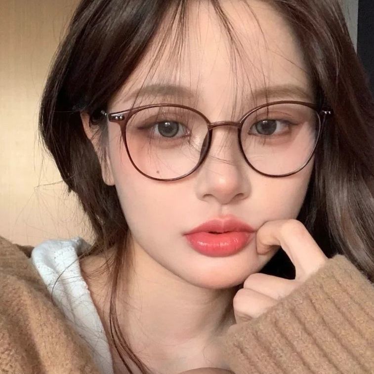 Little Red Book glasses frame plain face artifact anti-blue light glasses women's myopia can be equipped with degrees cold brown color show face small round face