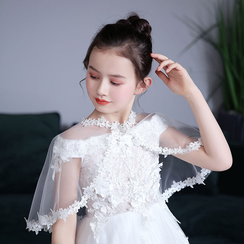 2021 spring and summer children's gauze shawl flower girl's dress accessories children's Cape diamond buckle White Red