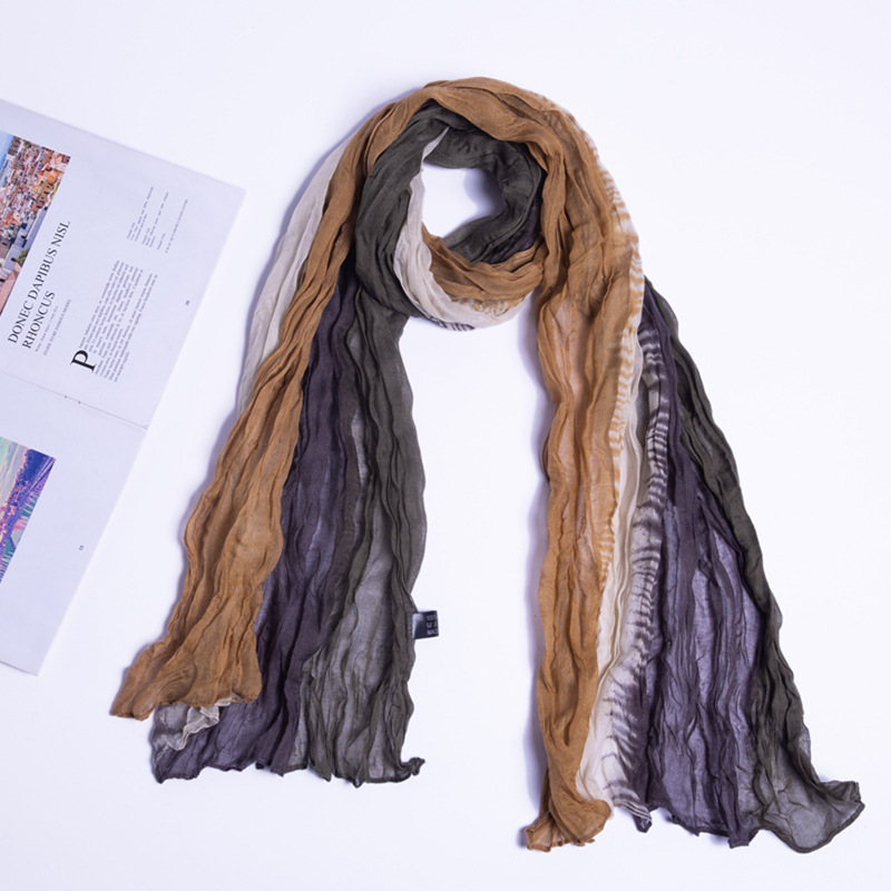 Spring 2022 spot foreign trade Bali yarn printed scarf color matching color imitation hand-painted tie-dyed twist crinkle scarf