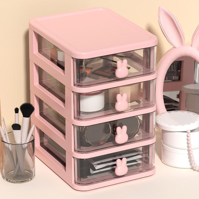 Cute Small Storage Box Desktop Drawer Cabinet Student Stationery Hand Account Artifact Transparent Office Desk Finishing Box