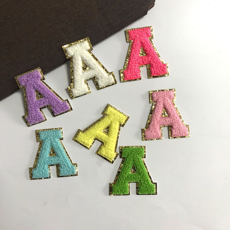 5.5cm無熱自己接着剤タオル刺繍英語文字金色底グリーン特二重刺繍|undefined