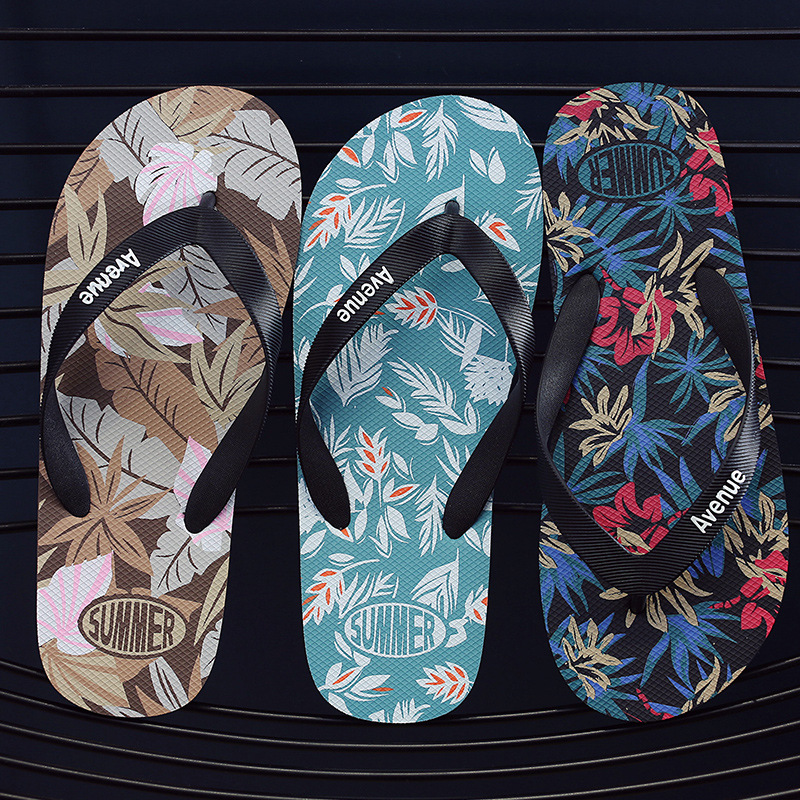 Internet celebrity flip flops trendy men's outdoor wear simple flat bath wear-resistant slippers summer fashion brand beach shoes-plant