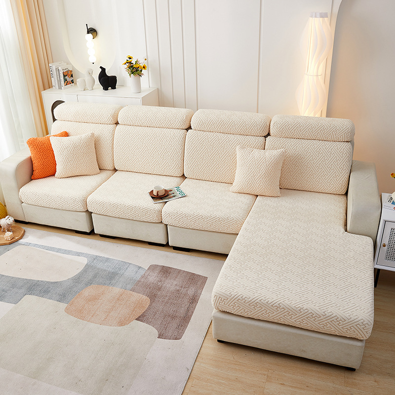 Solid color jacquard sofa hat modern simple non-slip polyester sofa cushion cover sofa cover full set in stock wholesale