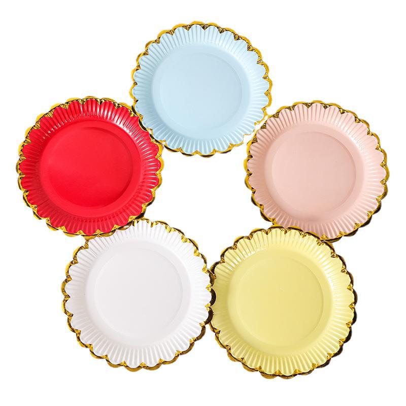 Cross-border Wholesale 7-inch Monochrome Bronzing Lace Paper Tray Party Scene Decoration Cake Disposable Paper Tray