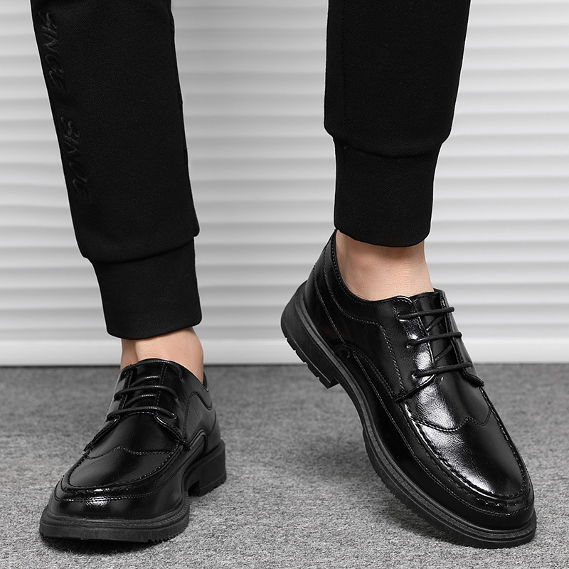 Winter Casual Leather Shoes Men's Business Dress Black Bridegroom Wedding Shoes Young British Pointed Suit Small Leather Shoes