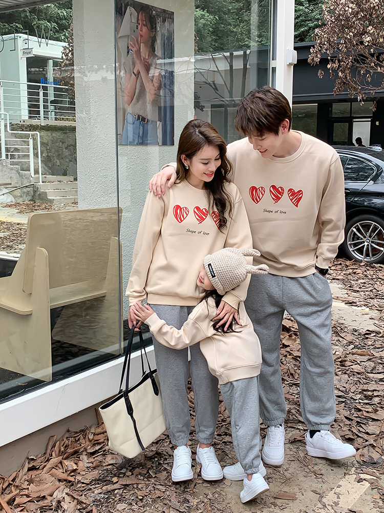 Parent-child wear spring, autumn and winter wear round neck long sleeve fleece-lined new sweater mother-child Women's family three or four family family portrait suit