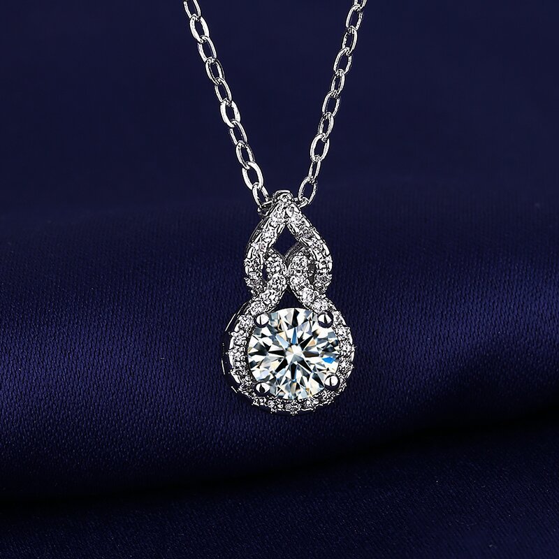 Live broadcast style gemstone necklace silver-plated imitation moissanite gourd pendant necklace for women, 925 silver women's simple and fashionable accessory