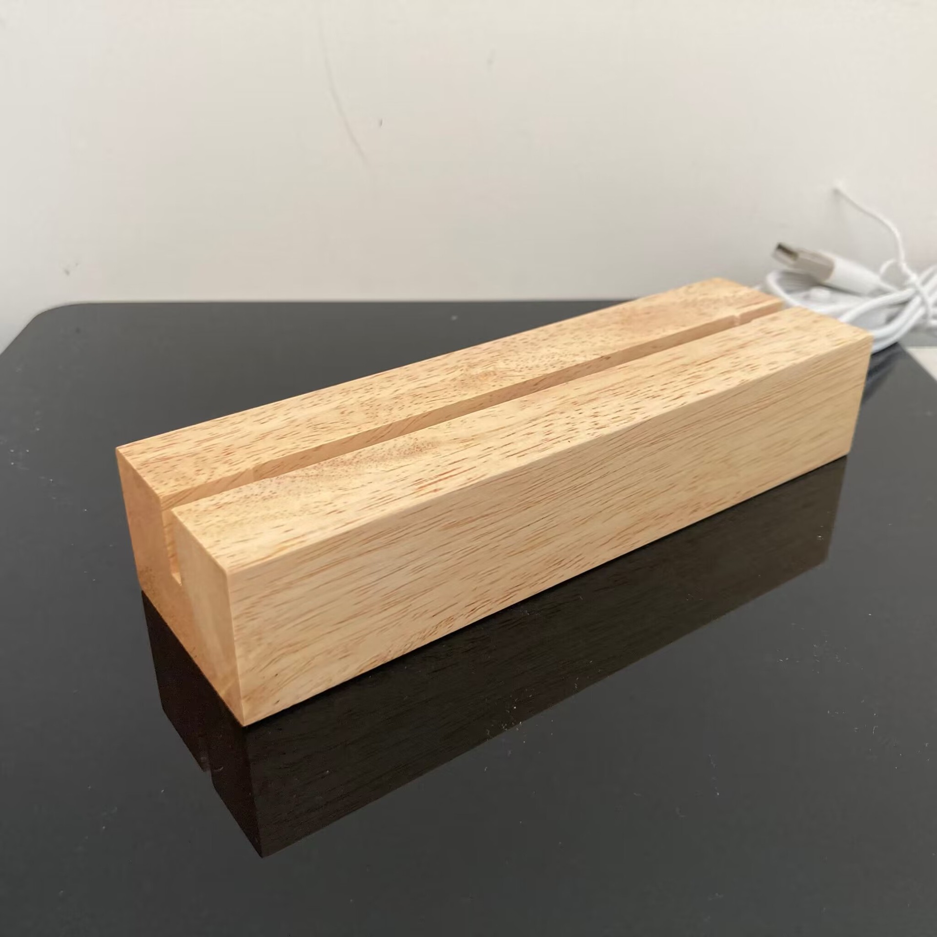 Solid wood LED lamp luminous base 3D acrylic night light DIY beech table lamp rectangular lighting base