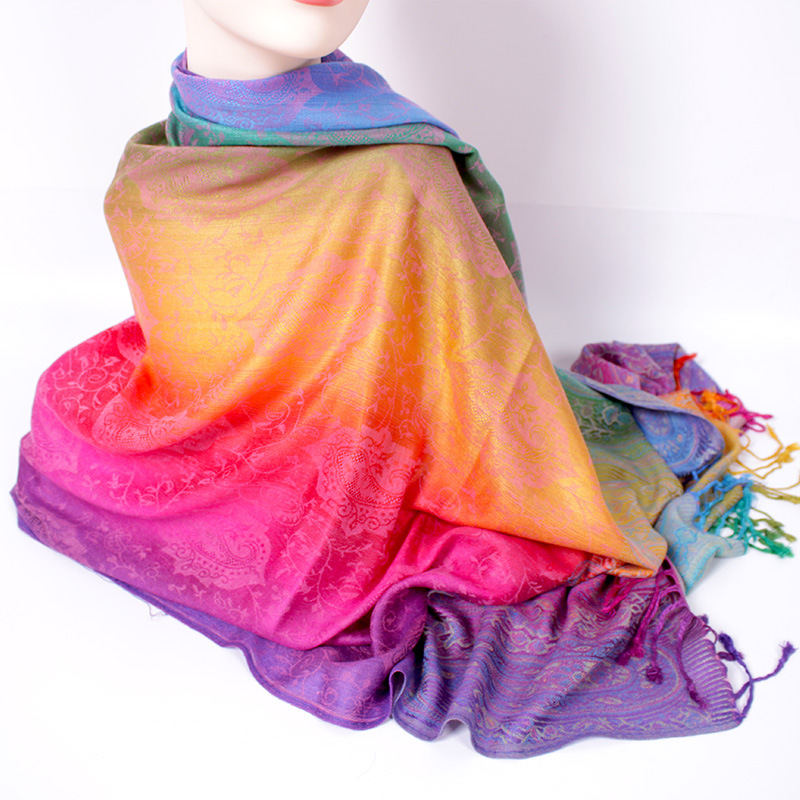 Ethnic Style Spring and Autumn Mix and Match Scarf Dual-use Jacquard Color Cashew Long Scarf Travel Photograph Shawl Women's Bag Turban