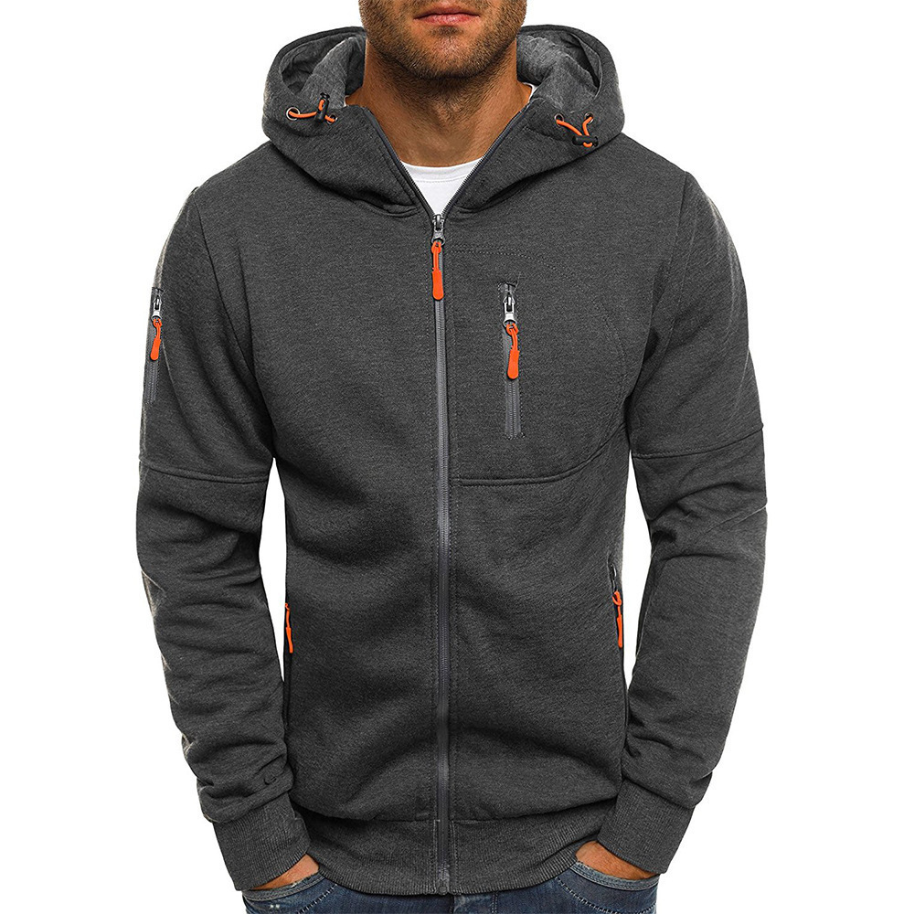 Cross-Border New plus size men's autumn and winter sports fitness jacket casual arm zipper sweater cardigan hooded jacket