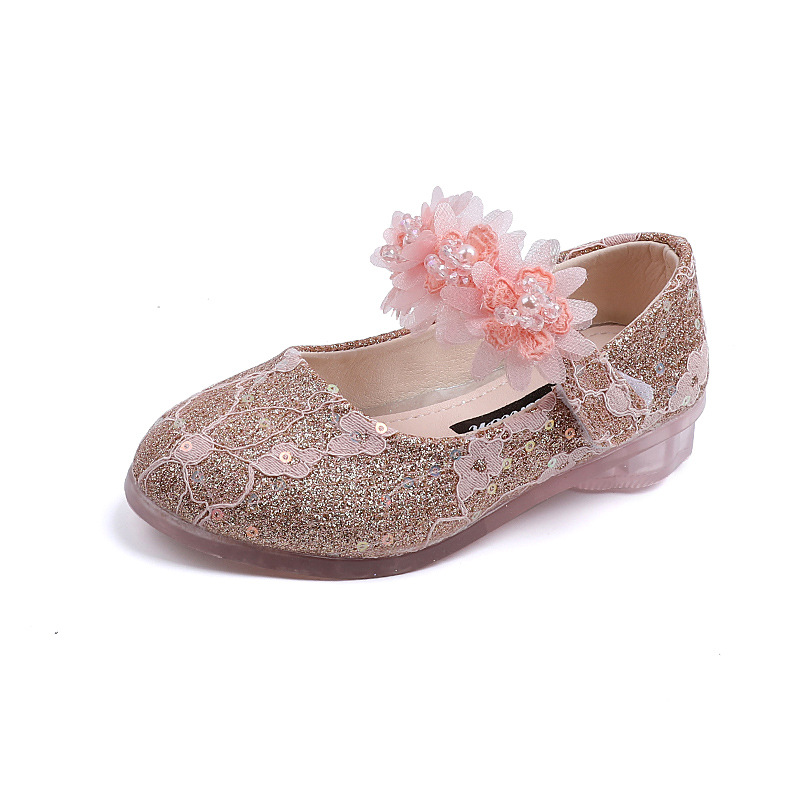 Little girl's leather shoes spring and autumn children's fashion Pearl small flower small leather shoes girls' small high heels Korean style princess shoes