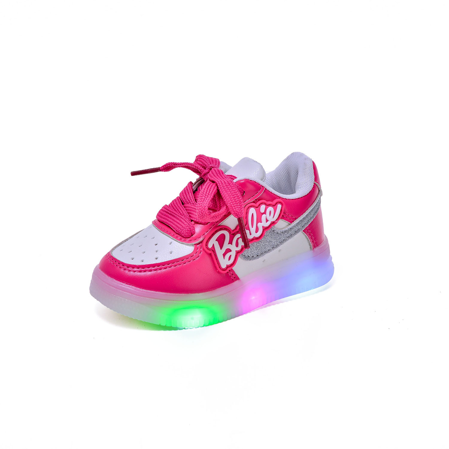 Girls' Letter Luminous Shoes 2024 Spring New Girls' Soft-soled sneaker-sided Casual Children's Lights Shoes