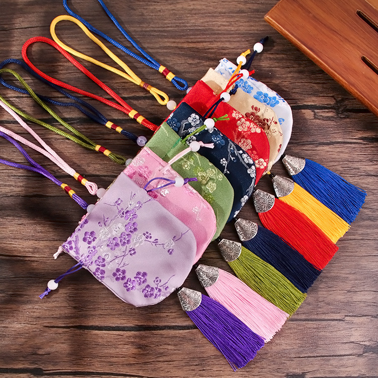円形携帯香包香嚢空袋中国風刺繍流蘇梅の贈り物自動車ストラップ錦嚢荷包袋|undefined