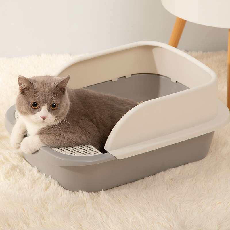 Factory Direct sales semi-enclosed cat litter box anti-splash cat toilet anti-leakage sand design semi-sealed cat cleaning Basin